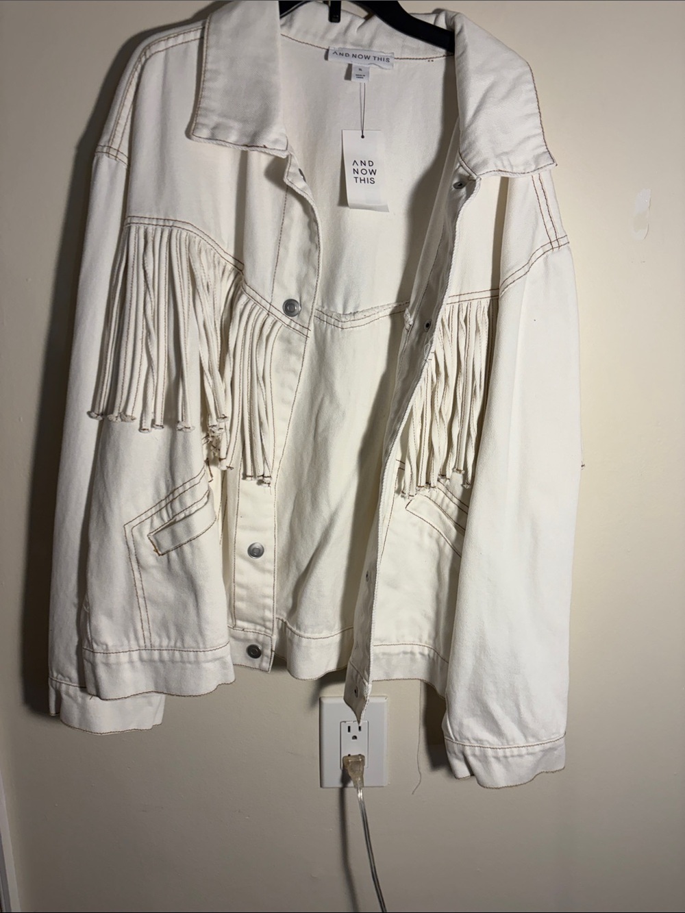 Cream Fringe Denim Jacket